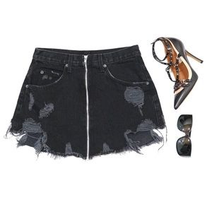 Carmar Washed Black Denim Mini Skirt